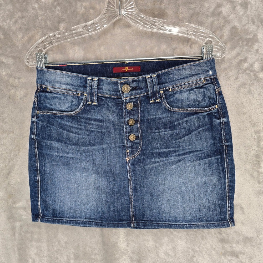 7 For All Mankind Denim Skirt Women 26 Blue Button Fly Mini Y2K Retro Streetwear